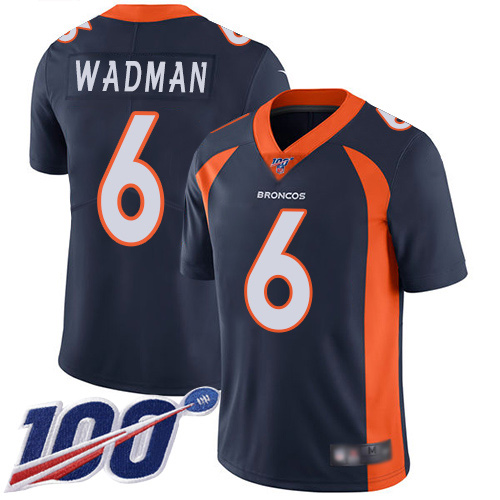 Men Denver Broncos 6 Colby Wadman Navy Blue Alternate Vapor Untouchable Limited Player 100th Season Football NFL Jersey
